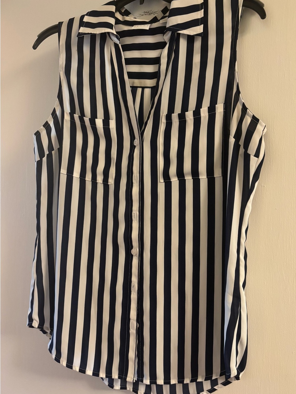Soho NY&Co Sleeveless Navy and White Striped Button-Front Women's Top